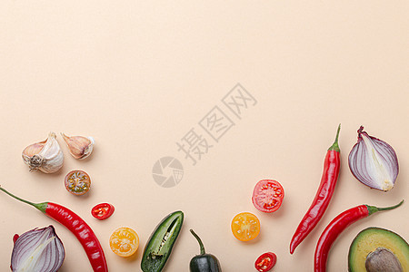 由五颜六色的水果和蔬菜制成的创意烹饪健康有机食品概念背景辣椒绿色胡椒饮食营养排毒厨房洋葱高架图片