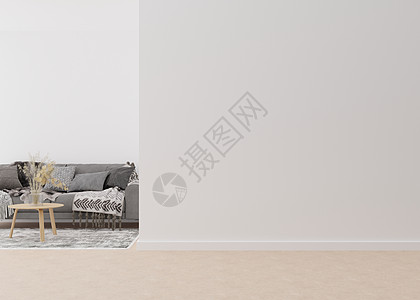 有沙发 白色墙壁和空的空间的室 模拟室内 为您的家具 图片 装饰品和其他物品提供免费 复制空间 3D 渲染图片