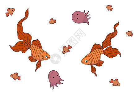 关于海洋居民的说明 橙色两条鱼 果冻鱼和小鱼图片