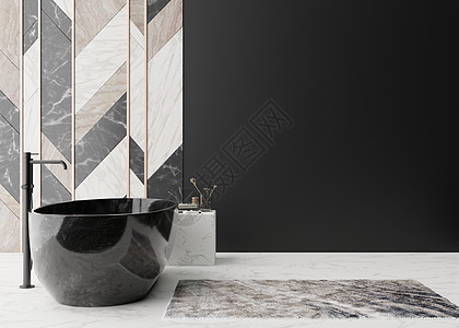 美丽而现代的浴室 大理石面板 浴缸 现代风格的家庭室内装饰 豪华浴室模拟 免费复制您的家具 散热器或其他细节的空间 3D 渲染图片