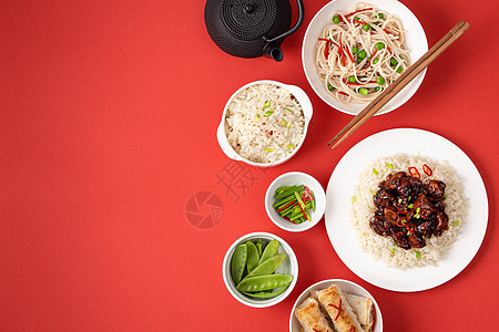 各种中国菜盘沙拉油炸茶壶盘子蔬菜小吃美食炒锅饮料餐厅图片
