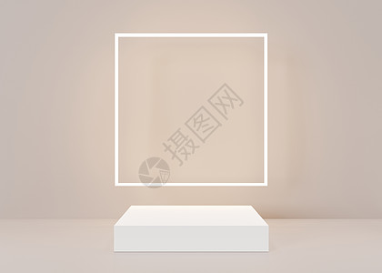 广告图用于产品 化妆品展示的方形白色讲台 柔和的颜色 小样 美容产品的基座或平台 空旷的场景 3D 渲染背景