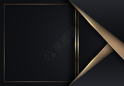3D 现代奢侈品模板设计黑色和金色条纹 配有金边框线和黑暗背景的亮光图片