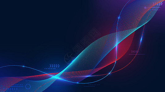 具有照明效应的数字未来蓝色和红色动态电波线 有照明效果;电子技术图片