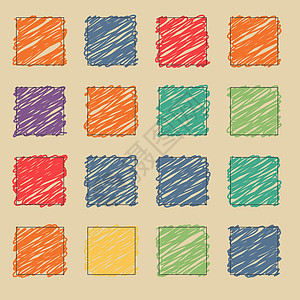 彩色的涂鸦 就像一个孩子在画一个正方形 涂鸦风格 创意设计的彩色欢快插图 矢量图气泡墨水框架孵化中风收藏盒子绘画漩涡小路图片