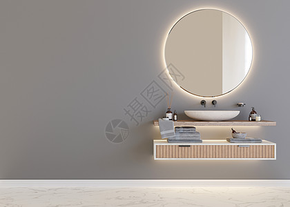 美丽而现代的浴室 脸盆 现代风格的家庭室内装饰 豪华浴室模拟 免费复制您的家具 散热器或其他细节的空间 空墙 3D 渲染日光建筑图片
