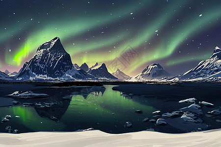岛 挪威 Aurora 绿色北光图片