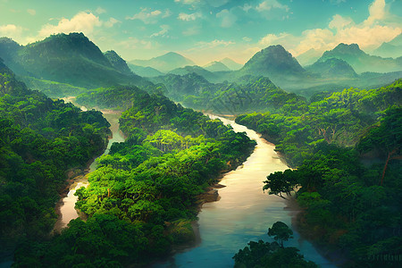 东南亚热带河流的美丽自然景色 风景优美图片