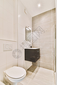 厕所和下水道的厕所公寓家庭反射镜子毛巾卫生间卫生脸盆白色制品图片