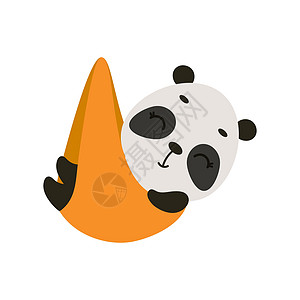 可爱的小睡熊猫 儿童 T 恤 托儿所装饰 迎婴派对 贺卡 邀请函 室内装饰的卡通动物角色 矢量股票图图片