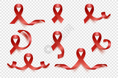 矢量 3d 逼真的红丝带集 白血病癌症意识符号特写 世界艾滋病日 血癌丝带模板 世界白血病癌症日概念药品帮助女性红色插图丝绸红带图片