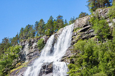 挪威沃斯附近或瀑布的景象风景森林旅行岩石地标绿色旅游溪流石头图片