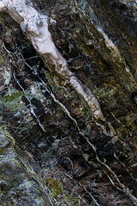 层层黑绿色 白色岩石特写图片
