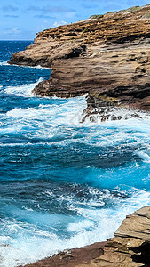 热带景 瓦胡夏威夷风景蓝色波浪气候海滩悬崖海岸岛屿边缘冲浪图片