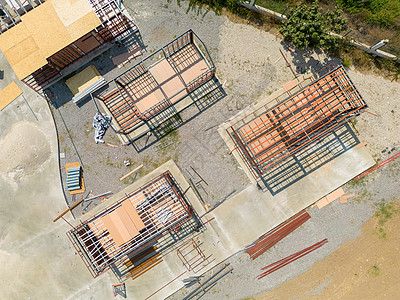 空中照片上至下方 以金属图象建造的小房屋的图像生态创新型材住宅木板框架财产材料小房子技术图片