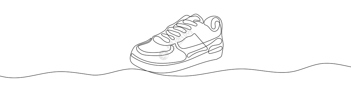 连续一行绘制运动鞋的轮廓 运动鞋线性图标跑步蕾丝艺术草图衣服青年插图一条线鞋带运动图片