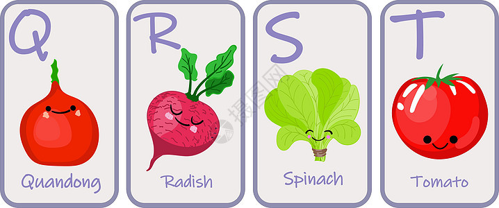 插图与有趣的人物 卡通风格蔬菜中的儿童字体 一套用于铭文和培训的多彩多姿的明亮字母 字母表的矢量插图玩具幼儿园乐趣公司食物教育英图片