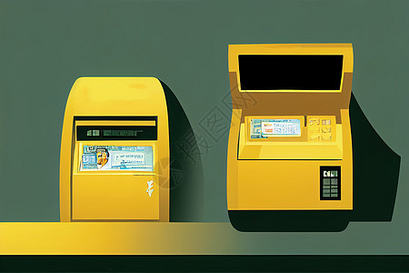 自动 Teller 机器服务器 Toon 插图顾客款机货币展示订金女士别针银行女性借方图片