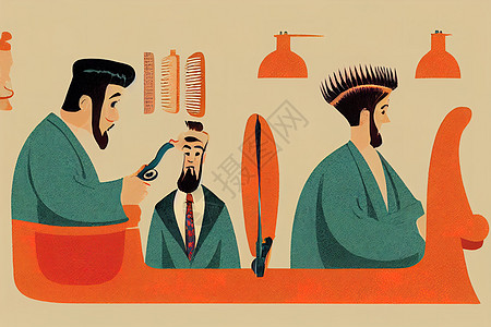 插图男人发型剃须服务工具商业椅子理发店理发顾客图片