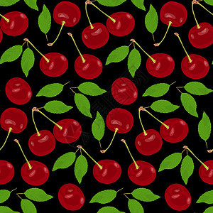 红熟樱桃散落在黑色的图片