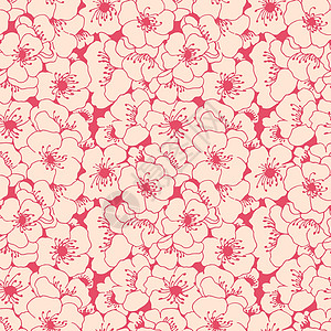 程式化的苹果树花线条艺术无缝图案 夏季矢量花卉图案 矢量无尽的插图图片
