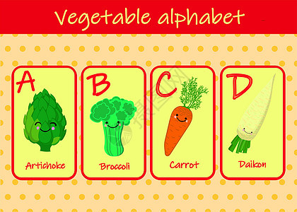 插图与有趣的人物 卡通风格的儿童字体蔬菜 一套用于铭文和培训的多彩多姿的明亮字母 字母表的矢量插图学习玩具食物活动收藏土豆英语阅图片