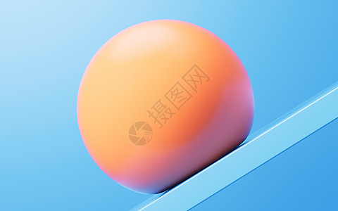 软球和抽象几何背景 3D投影圆形几何学柔软度空气蓝色气泡娱乐橙子渲染软垫图片