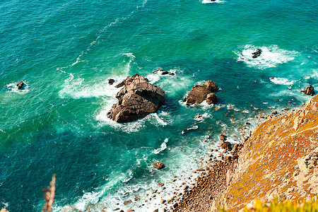 与悬崖的大西洋海景 大西洋海岸的视图在葡萄牙 夏天蓝色鸟瞰图场景旅游高视角娱乐地方旅行海洋海岸线图片