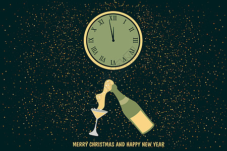 香槟酒和手表 新年贺卡快乐图片