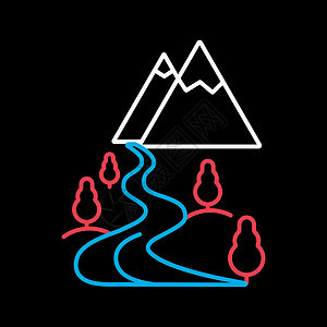 山和河矢量图标 自然标志插图标识爬坡丘陵石头峡谷岩石旅游娱乐冒险图片