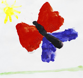 蝴蝶飞向太阳的小孩所作的插图图片