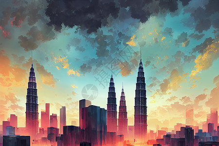 马来西亚城市科威特城市抽象城市 2d 动画插图背景