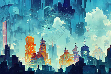 基辅抽象城市 2D 动画插图图片