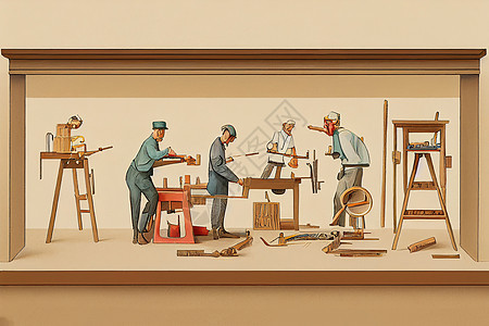 校准和仪器测量技术员 动画风格插图木头男人长椅木匠铺商业工匠摄影职业工作木制品图片