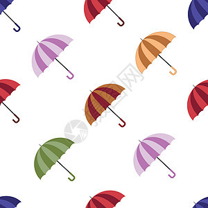 无缝的秋季图案 色彩缤纷的蓝色 红色 橙色 棕色 紫色 绿色的雨伞 以白色背景中突显的平面风格装饰品老鼠天气打印孩子绘画考拉兔子图片