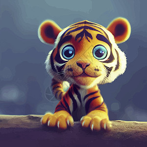 动画插图 一个可爱老虎 动动的婴儿老虎肖像卡通片毛皮荒野小老虎动物艺术绘画宠物图片