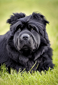 新芬兰狗躺在草地上 美丽的新芬兰狗的插图 你看到了吗小狗宠物荒野黑狗动物背景图片