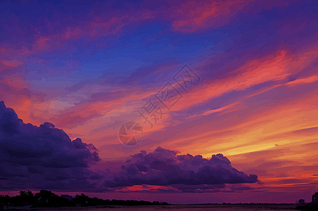 日落时美丽的橙色天空和云彩的插图 橙色的夕阳 金色的天空蓝色阳光太阳场景橙子图片