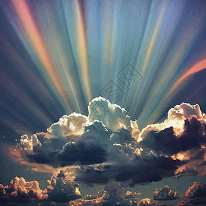 惊人的天空与云的插图 从云层反射出来的阳光 美丽的天空和云彩橙子太阳蓝色场景日落图片