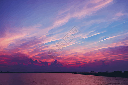 太阳落山时美丽柔和的粉红色和紫色天空和云彩的插图 美丽的天空和云彩日落场景阳光橙子蓝色图片