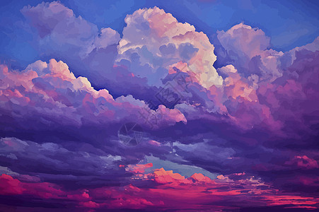 太阳落山时美丽柔和的粉红色和紫色天空和云彩的插图 美丽的天空和云彩橙子场景阳光日落蓝色图片