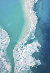 从上面的海滩和海浪 顶部的水背景 夏日从空中袭来 蓝色海洋的鸟瞰图攻击天线空气波浪图片