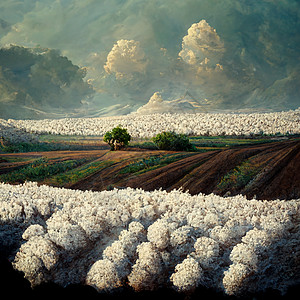 棉花田准备收割 雪山和云层风景植物学纺织品场地草地高地植物群纤维季节环境图片