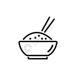 饭碗大纲图标 用于移动概念和网页设计的线性风格标志 传统的日本食品简单的线条矢量图标 符号 标志插图 像素完美矢量图形图片