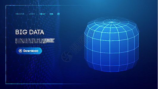 标注数据蓝色背景 无线框架圆柱矢量 网络连接图片