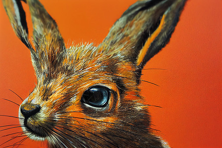 橙色背景的兔子近闭图片