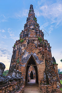 日落时 泰国Ayutthaya在公园建筑学城市遗产地标雕像宝塔雕塑游客艺术图片