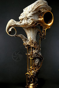 巴洛克喇叭雕塑图片 复杂细节 3D造3d喉舌乐队音乐螺丝蓝调金子音乐家管道号角图片