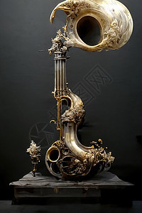 巴洛克喇叭雕塑图片 复杂细节 3D造黄铜音乐家音乐会管道号角3d乐器金子娱乐蓝调图片