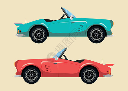 经典旧车两种不同颜色的平板风格 Victor 插图图片